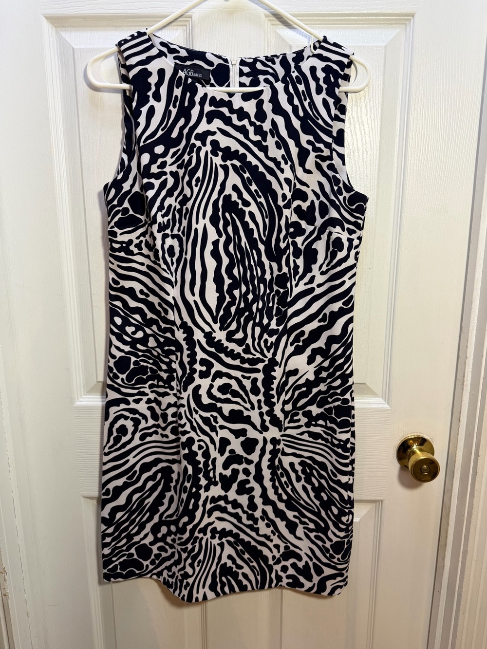 AGB Navy and White Patterned Midi Dress